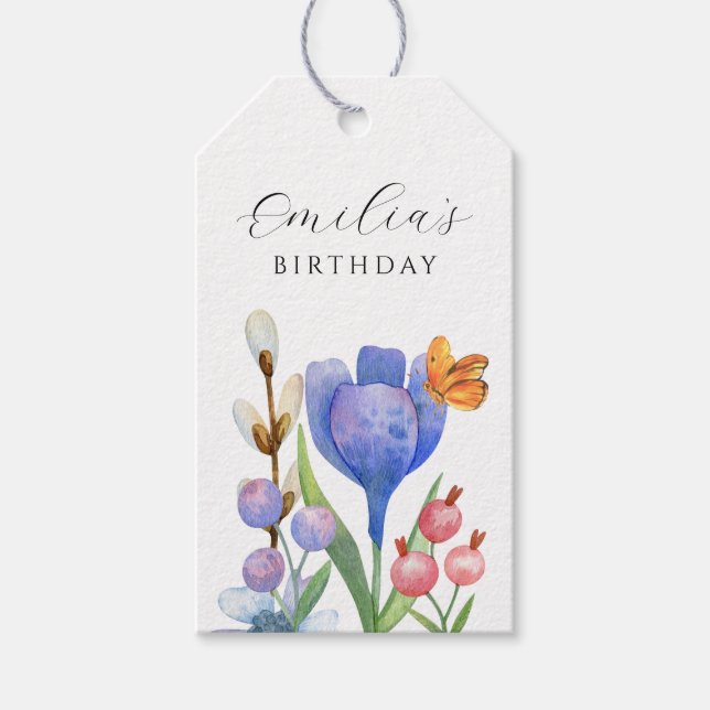 Blommigt vår vattenfärg presentetikett (Framsidan)