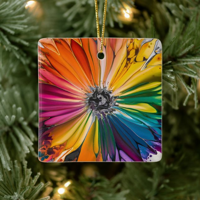 Blommigt Vår Watercolor Artistic Blommönster Julgransprydnad Keramik (Träd)