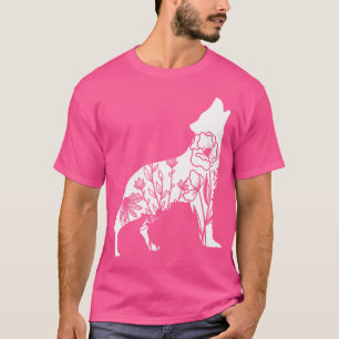 Blommigt Varg Flower Print Forest Animal Lover Gir T Shirt