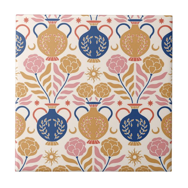 blommigt vas kakelplatta (Framsidan)