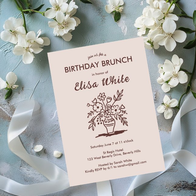 Blommigt Vas Rustic Whimsic FÖDELSEDAGSFEST Anpass Inbjudningar (Floral Vase Rustic Whimsical BIRTHDAY PARTY Custom Invitation
)