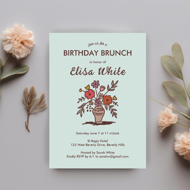 Blommigt Vas Rustic Whimsic FÖDELSEDAGSFEST Anpass Inbjudningar (Floral Vase Rustic Whimsical BIRTHDAY PARTY Custom Invitation
)