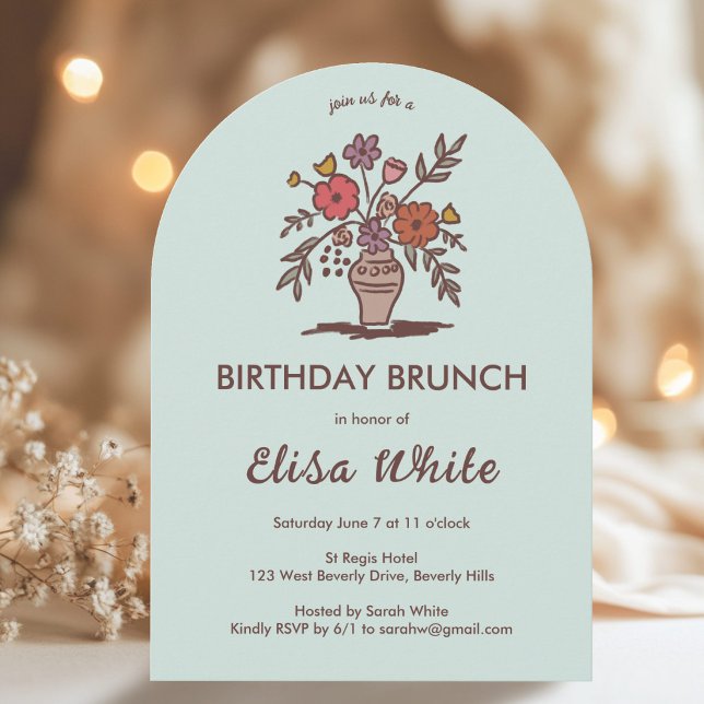 Blommigt Vas Rustic Whimsical Arch Anpassningsbar  Inbjudningar (Floral Vase Rustic Whimsical Arched Custom Birthday Party Brunch Feminine Invitation
)