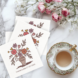 Blommigt Vas Sketch Personligt bröllp Förlovning Pappersservett