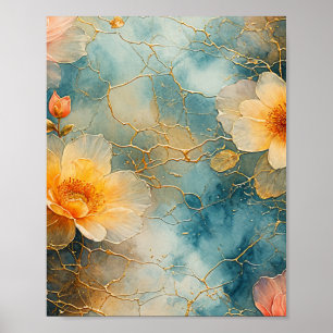 Blommigt Vatten färg med flytande Poster