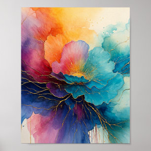 Blommigt Vatten färg med flytande Poster