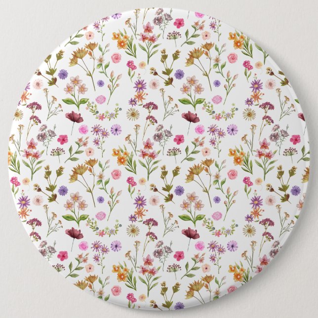 blommigt vatten färg mönster - rosa, lila, grönt knapp (Framsida)
