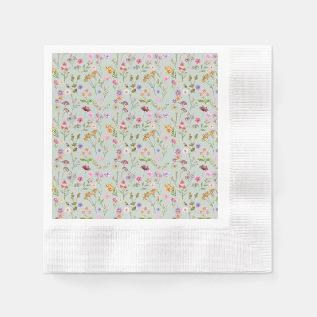 blommigt vatten färg mönster - rosa, lila, grönt- pappersservett (Framsidan)