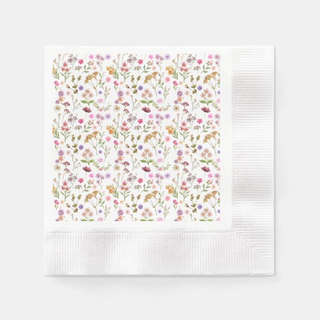 blommigt vatten färg mönster - rosa, lila, grönt pappersservett (Framsidan)