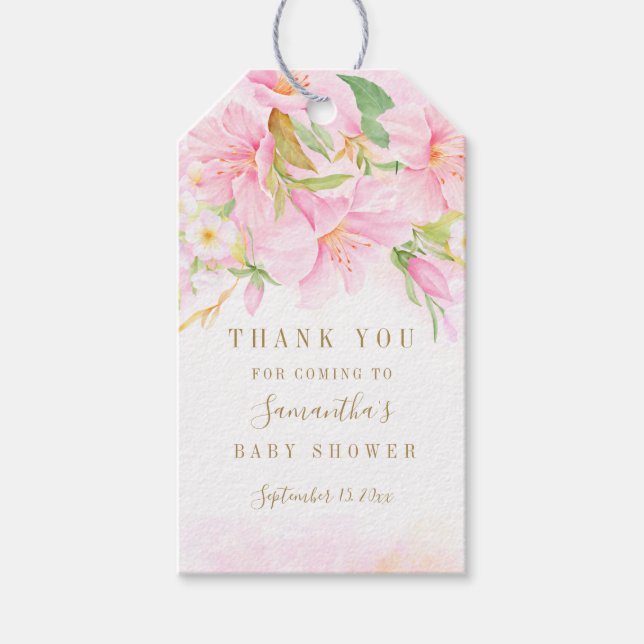 Blommigt Vattenfärg Botanical Boho Rosa Baby Showe Presentetikett (Framsidan)