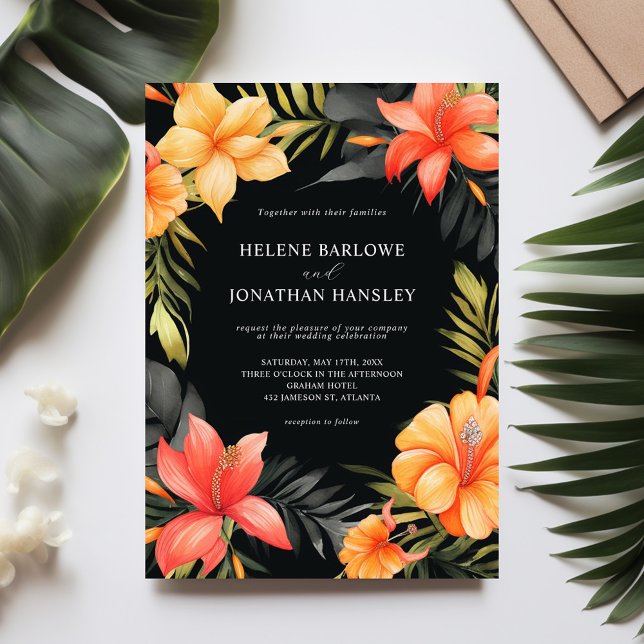 Blommigt Vattenfärg Botaniskt Tropical Bröllop Inbjudningar (Floral Watercolor Botanical Tropical Wedding Invitation)