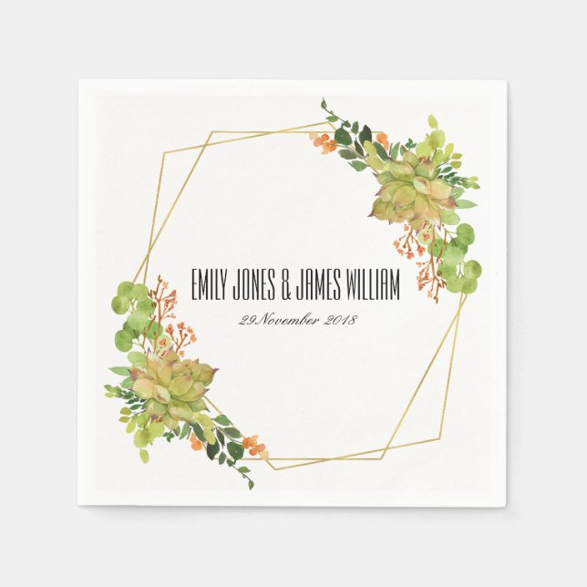 Blommigt VATTENFÄRG BRÖLLOP FÖR CACTUS ORANGE Pappersservett (Framsidan)