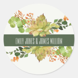 Blommigt VATTENFÄRG BRÖLLOP FÖR CACTUS ORANGE Runt Klistermärke