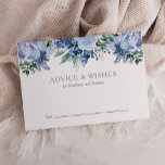 Blommigt Vattenfärg Dusty Blue Bröllop Rådkort<br><div class="desc">Uppmuntra gästerna i bröllop att lämna ord av visdom och bästa önskemål för bruden och trippen med dessa rådgivningskort för blommigt,  som innehåller en gräns av vattenfärgblommor i blå nyanser. Anpassa texten med önskad överskrift och namnen på bruden och trippen. Kortets baksida är en matchande skugga av dammig blå.</div>