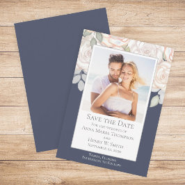 Blommigt Vattenfärg Grey Spara datum blått Inbjudningar