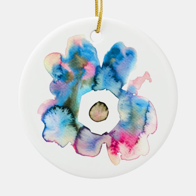 Blommigt vattenfärg hand plockade abstrakt konst julgransprydnad keramik (Framsidan)