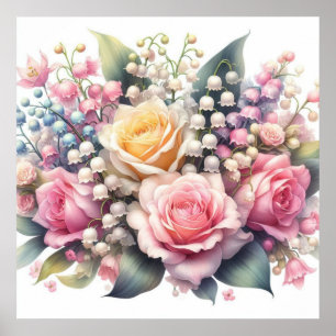 Blommigt vattenfärg i ro, liljor i dalen poster