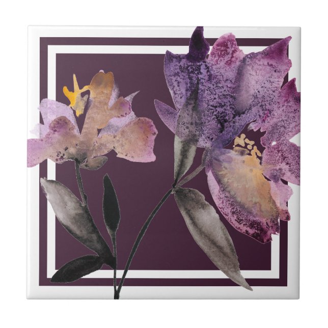 Blommigt Vattenfärg III Kakelplatta (Framsidan)