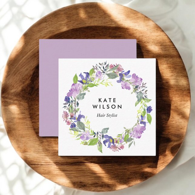 Blommigt Vattenfärg Lila av utandning Blå blomma Fyrkantigt Visitkort (Skapare uppladdad)