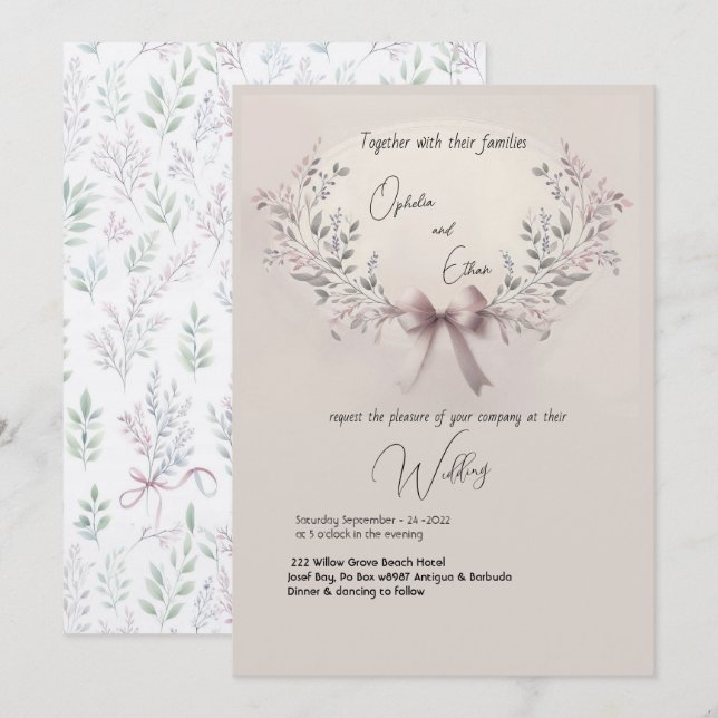 Blommigt vattenfärg Modern Typografi bröllop Inbjudningar (Fram/baksida)
