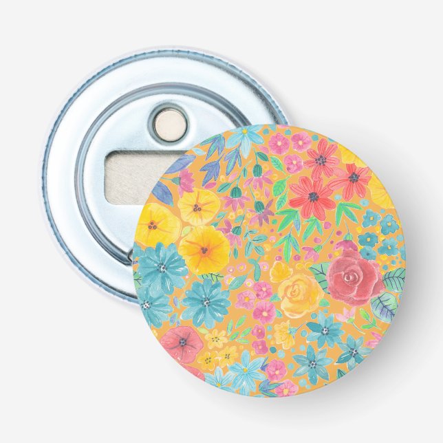 Blommigt vattenfärg mönster i gult flasköppnare (Framsidan)