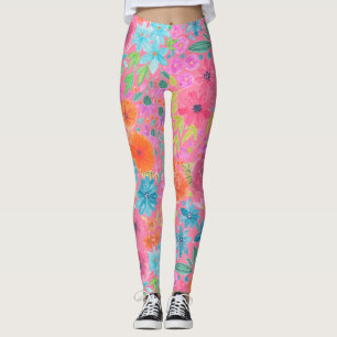 Blommigt vattenfärg mönster i rosa leggings