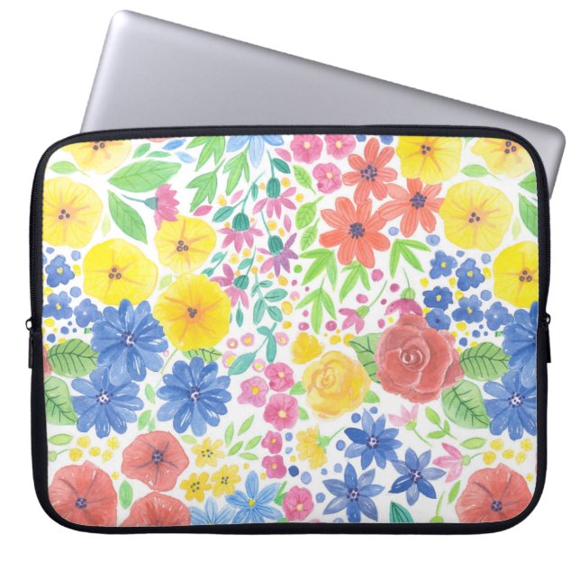 Blommigt vattenfärg mönster laptop sleeve (Framsidan)