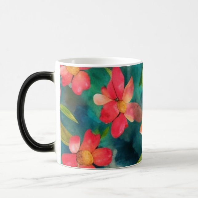 Blommigt vattenfärg mönsterdesign magisk mugg (Vänster)