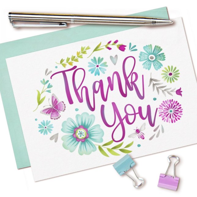 Blommigt - vattenfärg - platta tackkort tack kort (cute watercolor floral thank you cards.)