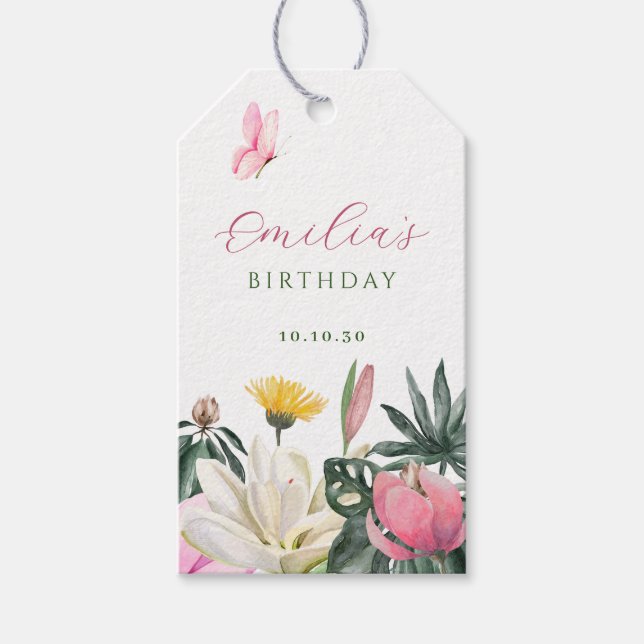 Blommigt, vattenfärg presentetikett (Framsidan)