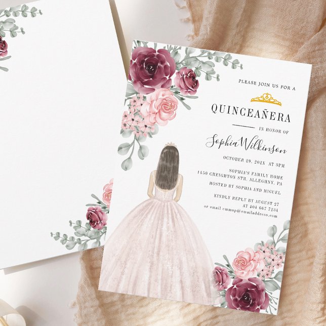 Blommigt Vattenfärg Quinceanera 15:e födelsedagen Inbjudningar (Floral Watercolor Quinceanera 15th Birthday Invitation)