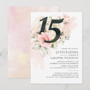 Blommigt Vattenfärg Quinceanera 15:e Födelsedagsfe Inbjudningar