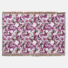 Blommigt Vattenfärg - Rosa och vit abstrakt design Filt