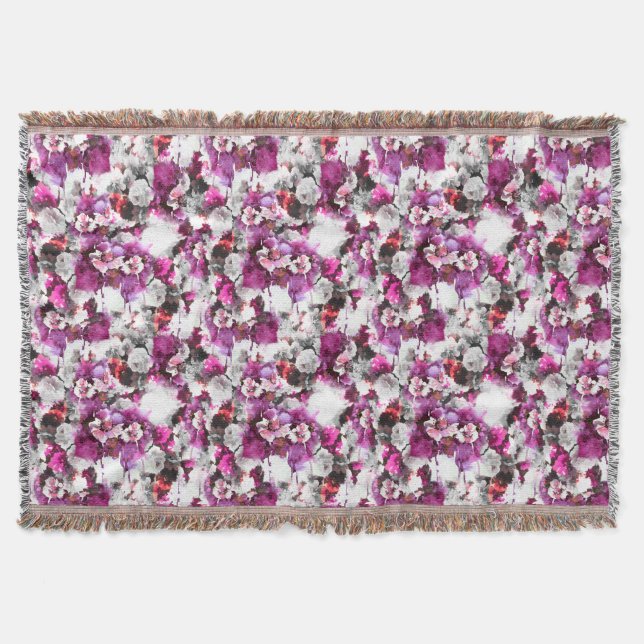 Blommigt Vattenfärg - Rosa och vit abstrakt design Filt (Framsidan)