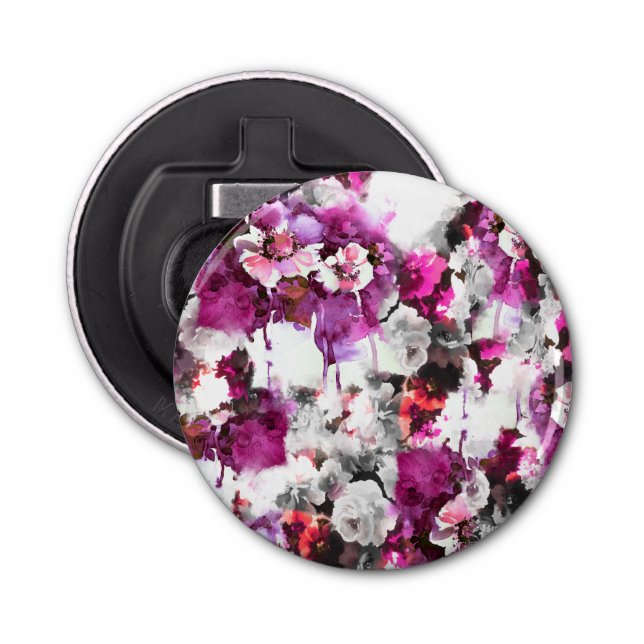 Blommigt Vattenfärg - Rosa och vit abstrakt design Flasköppnare (Framsidan)