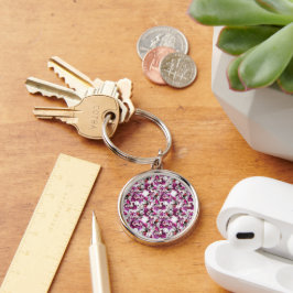 Blommigt Vattenfärg - Rosa och vit abstrakt design Rund Silverfärgad Nyckelring