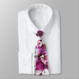 Blommigt Vattenfärg - Rosa och vit abstrakt design Slips