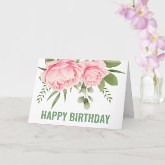 Blommigt vattenfärg rosa ros grattis på födelsedag kort