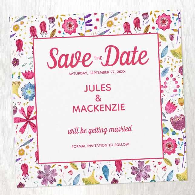 Blommigt Vattenfärg Spara datum Inbjudningar (Contemporary floral wild flower watercolor Save the Date card)