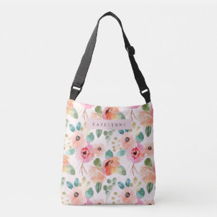 Blommigt Vattenfärg Tote Flowers Crossbody Bag Axelväska