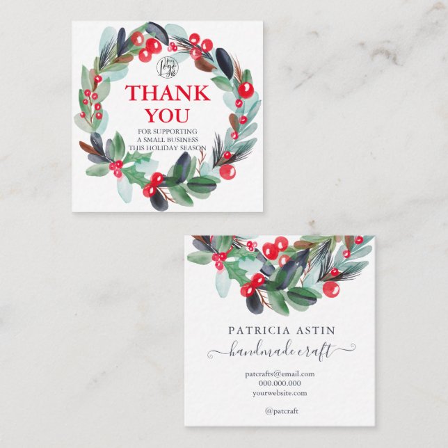 blommigt vattenfärg Utandningsröd, blå tack Fyrkantigt Visitkort (Fram/baksida)