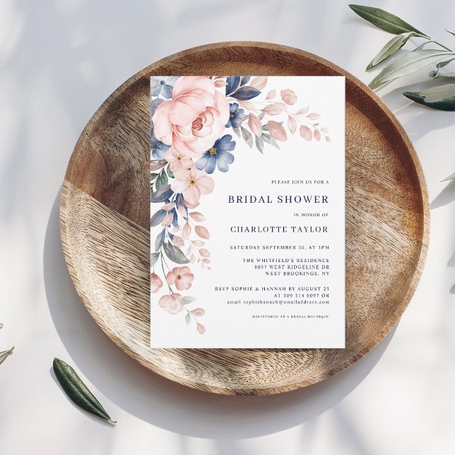 Blommigt Vattenfärgad botanisk Möhippa Inbjudningar (Pink Floral Watercolor Nature Bridal Shower Invitation)