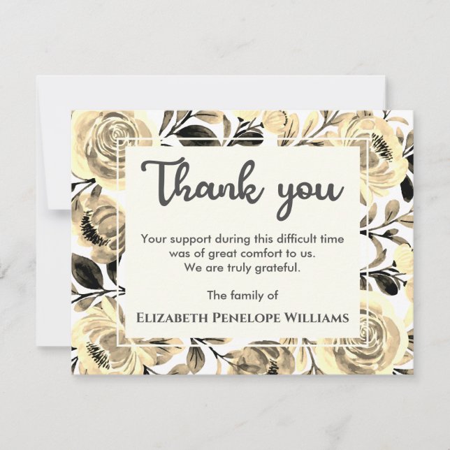 Blommigt Vattenfärgad Chic Botaniskt memorial Fune Tack Kort (Framsida)