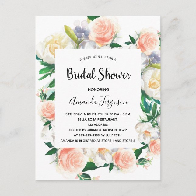 Blommigt vattenfärgad möhippa för rosa vid ro guld vykort (Framsida)