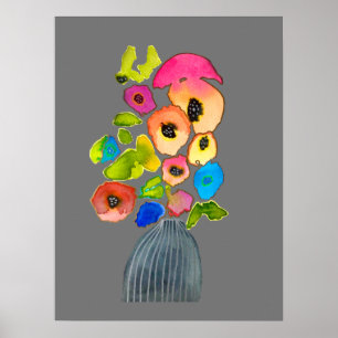 Blommigt vattenfärgade blommor poster