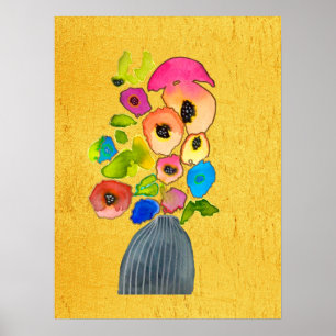 Blommigt vattenfärgade blommor poster