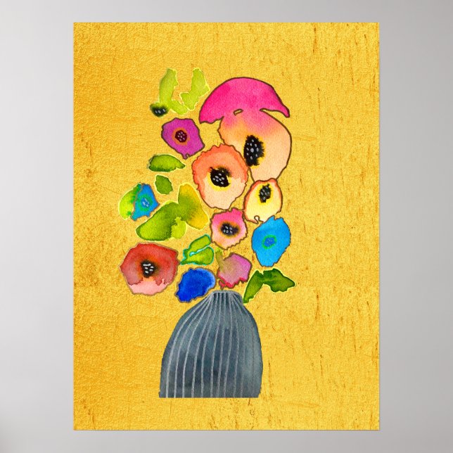 Blommigt vattenfärgade blommor poster (Framsidan)