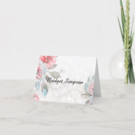 Blommigt vattenfärgat ro-bröllop-monterat sittplat tack kort