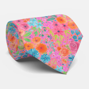 Blommigt vattenfärgen mönster i rosa slips