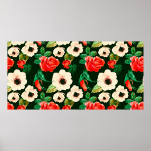 Blommigt vattenfärgen sömlös mönster. Vitpoppor Poster